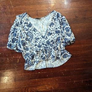 Blue and white peplum shirt